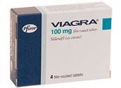 Viagra 100mg dose med sildenafil citrate fra Pfizer i en eske merket med blå firkant